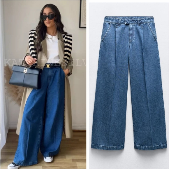 ZARA WIDE LEG MID RISE JEANS BLUE
